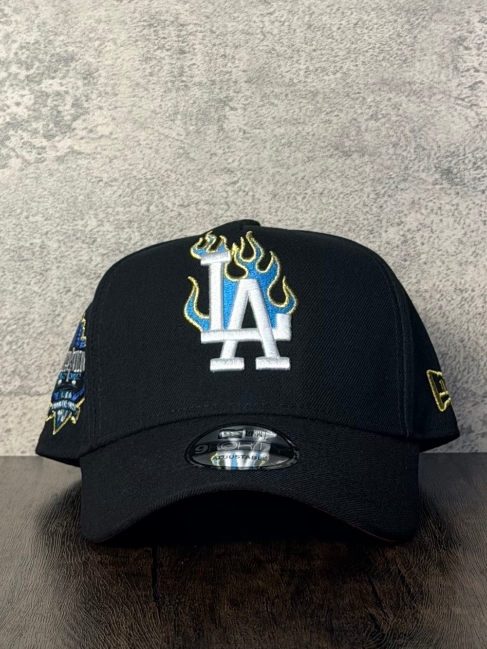 New Era 9FORTY MLB LA Dodgers Flame Logo Dodger Stadium 40th Anniv Patch Hat NWT